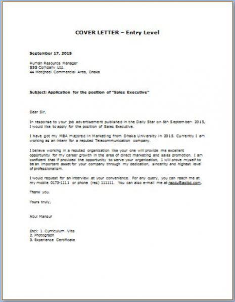 cover letter entry level