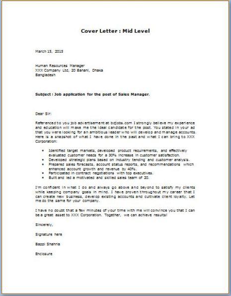 cover letter mid experience level