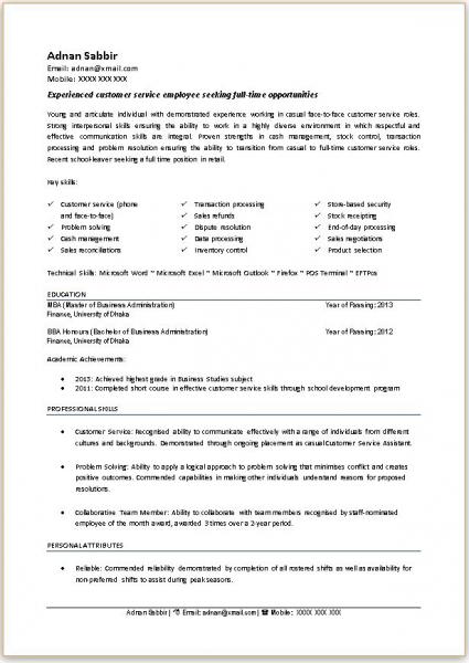 Sample CV with work experience