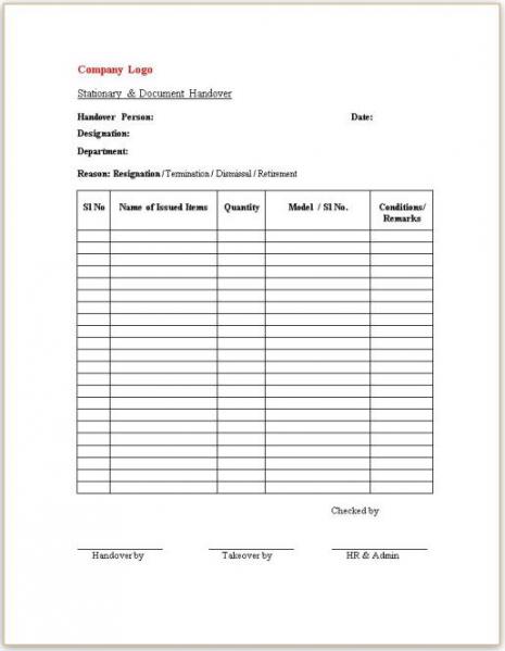 Stationary handover form